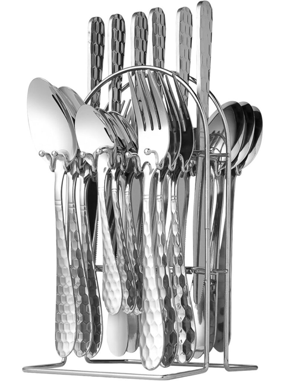 24-Piece Stainless Steel Silverware Set with Holder - Forks, Spoons & Knives for
